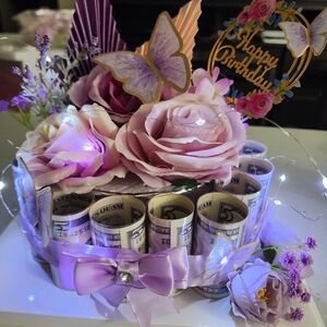 Lavender Floral Money Cake with Butterfly Accents